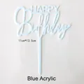 Light blue acrylic Happy Birthday cake topper 10-piece set with hollow cutout design - Happy Birthday Style 2 (Blue) / 10 Pcs