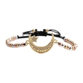 Close-up of adjustable woven bracelet with gold moon and star charms with zircons - Moon Star with Mixed Color Chain