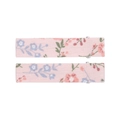 Detailed view of two pink fabric-covered floral hair clips with blue and orange petal patterns - Style 16 (Pink with Blue & Orange Floral)