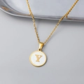 18K gold-plated stainless steel necklace with round white shell pendant and letter Y - Letter Y Style / Gold
