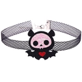 Gotischer Halloween Choker mit Fledermaus-Schädel, Netzband und rosa Herz-Anhänger - 1# Fledermaus-Netz-Choker