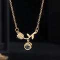 Elegant gold rose pendant necklace with crystal accents and projection stone detail - 9064 Gold Rose Projection