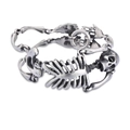 Vintage silver skull skeleton bracelet with rib cage links and secure toggle clasp - Rugged Skeleton (KB42458-D) / Matte Steel