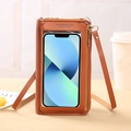 Braune Touchscreen-Handytasche zum Umhängen aus Kunstleder mit goldfarbenen Details - Braun