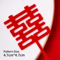 Set of 10 red felt Xi character cake toppers for Chinese wedding dessert decoration - Acrylic Traditional Double Happiness