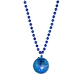 Luminous disco ball pendant necklace with blue beads and glowing internal party lights - Blue Disco Ball Pendant Bead Chain