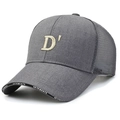 Grey breathable mesh baseball cap with gold 'D' embroidery and branded brim strap - Grey with D Label