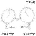 Bracciali di coppia con cuore magnetico, lucchetto e chiave in catena di acciaio argento - Colore Acciaio (KB208392-Z)