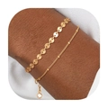 Detail von mehrlagigen vergoldeten Armbändern mit flachen Scheiben und kleinen Perlen - s165-Flache Scheibe Perlen Und Einzelner Zirkon Anhänger Ketten