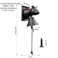 Retro cast iron cat head door bell with pull cord and mounting screws, weight 1740g - Cat Head Hanging Bell 7465