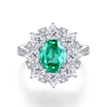 Lussuoso anello in argento S925 con gemma verde smeraldo ovale e alone di diamanti - US 5 / Verde Paraiba (CBJZ134)