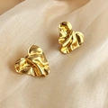 Exaggerated 18K gold stainless steel heart studs with crumpled texture design - Wrinkled Heart Shape