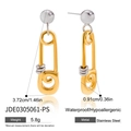 Gedetailleerde afmetingen van de roestvrijstalen veiligheidsspeld oorbellen - Goud Zilver Tweekleurig Veiligheidsspeld Stijl (JDE0305061-PS)