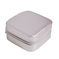 Square jewelry organizer box in champagne silver leather with zip closure - Silver Gray