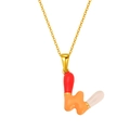 Collier doré avec un pendentif lettre W bulle 3D coloré en émail rouge et orange - Style Lettre W Rouge Orange Blanc (S640G-001-W)
