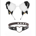 Détail de serre-tête oreilles de chat en peluche et collier choker à cœur - Ensemble Choker Coeur / Blanc/Intérieur Noir