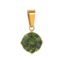 Close-up of a round-cut green zircon pendant set in a polished gold-plated metal base - Light Green