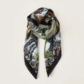 Light blue floral square silk scarf with black border and tropical paisley pattern - 90*90cm / Black
