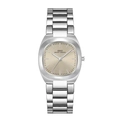 IBSO elegant square women's watch featuring a silver steel band and light gold dial faces - Silver Case Grey Dial