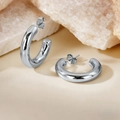 Boucles d'oreilles créoles en acier inoxydable argenté poli au design minimaliste - Tige - Rond / 25mm / Acier