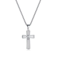 Collier pour homme en acier inoxydable avec pendentif double croix et chaîne box - Chaîne 3*55cm / Couleur Acier (Pendentif + 3*55cm Chaîne Perles Carrées)