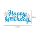 Dettagli topper per torta Happy Birthday blu glitter con misure per festa invernale - Topper Grande per Torta Happy Birthday / 16.8x8.4cm
