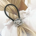 Élastique à cheveux noir minimaliste avec charme métallique argenté en nid d'oiseau - 2# Style Nid d'oiseau Creux / Argenté