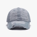 Distressed vintage light greyish-blue denim baseball cap with worn-out hole details - Gray Blue