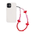 Coque de téléphone blanche avec dragonne en perles de cœur rouges et roses en acrylique - Style Cœur Rouge (SZ-A240039B)