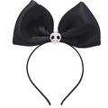 Detail of black headband featuring large satin bow with small white skull for Halloween - 47# Skull Bow