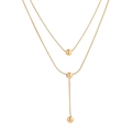 Minimalist double layer gold bead necklace with delicate snake chain in Y-shape design - Gold