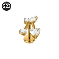 G23 titanium labret stud in gold finish featuring heart and marquise white zircon stones - 1.2x8mm / Gold