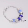 Silver snake chain bracelet with blue glass beads and celestial moon star charm - Royal Blue