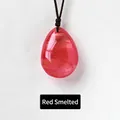 Water drop shaped red smelted stone pendant necklace with simple brown braided cord - Red Smelted Quartz Teardrop Pendant