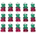 Glitter resin gummy bear pendants with green head and pink body for DIY jewelry - Green Red Glitter Bear