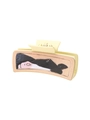 Cream beige hair claw clip with black and white cow print patch on white background - Cream Black-White Cow Print (90273)