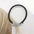 Black elastic hair tie featuring a silver irregular lava-textured metal decoration - 13# Lava Texture Style