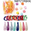 Detailliertes 130-teiliges Kinder-Haarschmuck-Set mit Gummibändern und bunten Spangen - A06-01-02 (130 Stück)