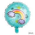 Detail of 18 inch teal round foil balloon featuring rainbow clouds and star patterns - 18 Inch Rainbow Cloud Blue