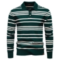 Jersey polo de punto para hombre con rayas horizontales verde oscuro y blanco y cuello polo - S / Verde Oscuro