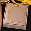 Elegant 18K gold smile zircon anklet with fine bead chain and crystal pendant - B17 Smile