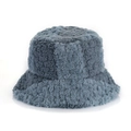 Winter faux fur bucket hat for women in blue with subtle checkerboard plush texture - M(56-58cm) / Blue Checkerboard