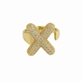 18k gold plated adjustable open ring featuring a zircon encrusted bubble X letter - Letter X / Gold