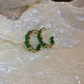 Detail of C-shaped gold-plated earring featuring vibrant emerald green oval gemstones - 34# Silver Needle-Green (Rhinestone C-shape)