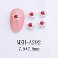 Macro detail of star nail charms with red rhinestones and silver alloy base MZH-A292 - Silver Base With Red Rhinestone Pentagram (A292)