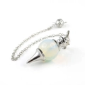 Opalite crystal pendulum necklace with silver conical tip and cross metal chain - Pendant + Chain Set / Opal
