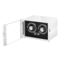 Automatic dual watch winder in white piano finish with carbon fiber interior - 2 Slots / White Lacquer & Black Fiber Interior
