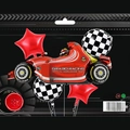Detail of 5pcs racing balloon set including car and checkered flag in packaging - Red Racing Car Set 3 (5pcs)
