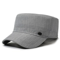 Men's dark grey flat top cadet cap with textured fabric and metallic logo detail - Adjustable / Gray
