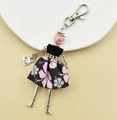 Detail of handmade fashion doll keychain with pink bead head and crystal waist detail - 11-Classic Pink Doll